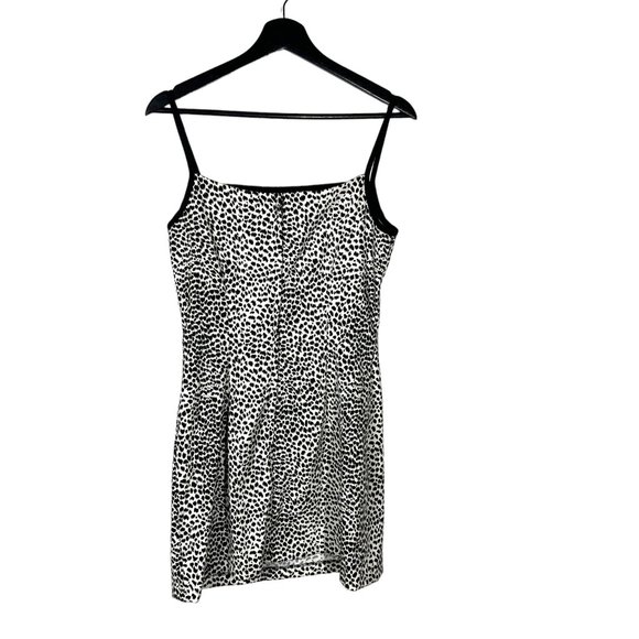 Vintage 90s Black White Cheetah Print Spaghetti Strap Bodycon Short Dress 9 - Picture 4 of 10